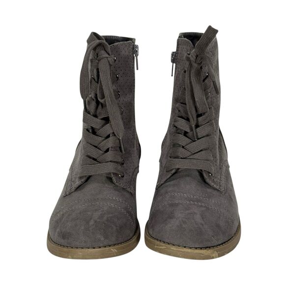 Report Lace Up Gray Perforated Suede Combat Ankle Boots Sz 7 - Picture 6 of 8